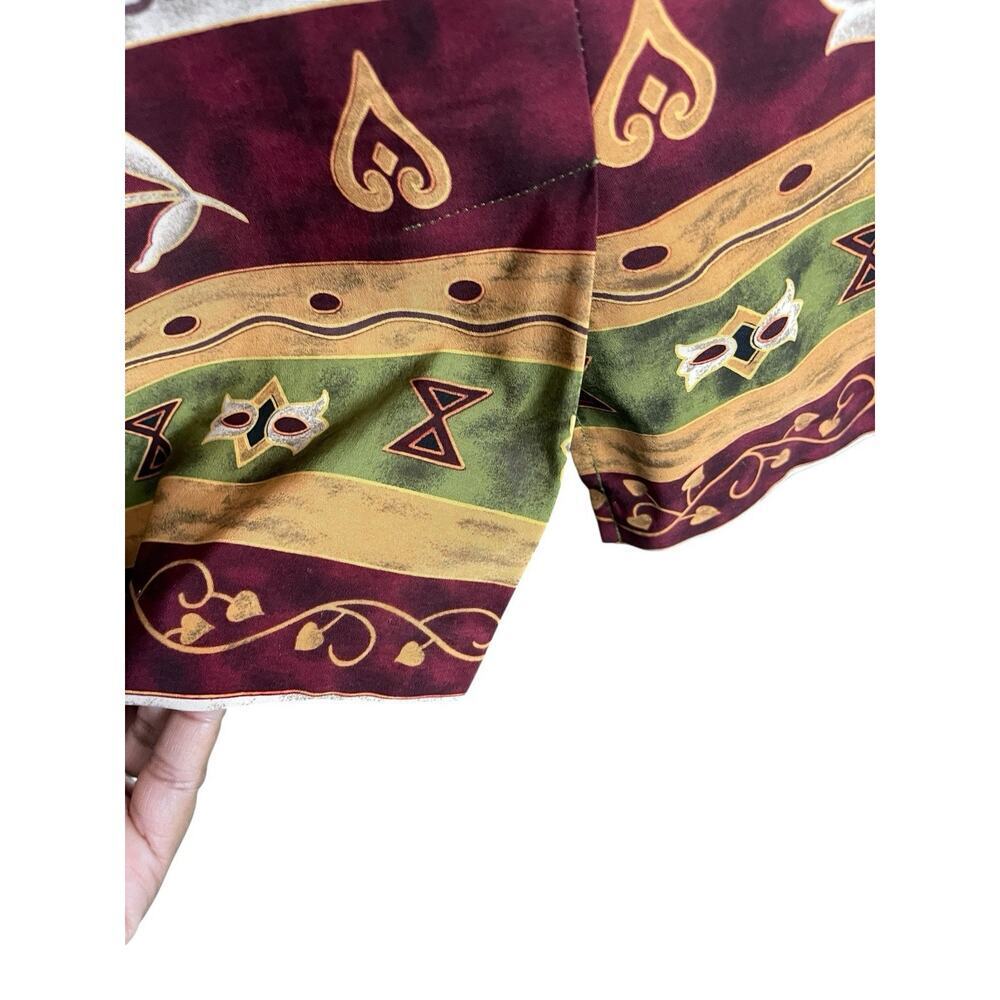 Vintage Sag Harbor Dress Women Size 12 Burgundy Green Yellow Square Neck Floral - Picture 3 of 6